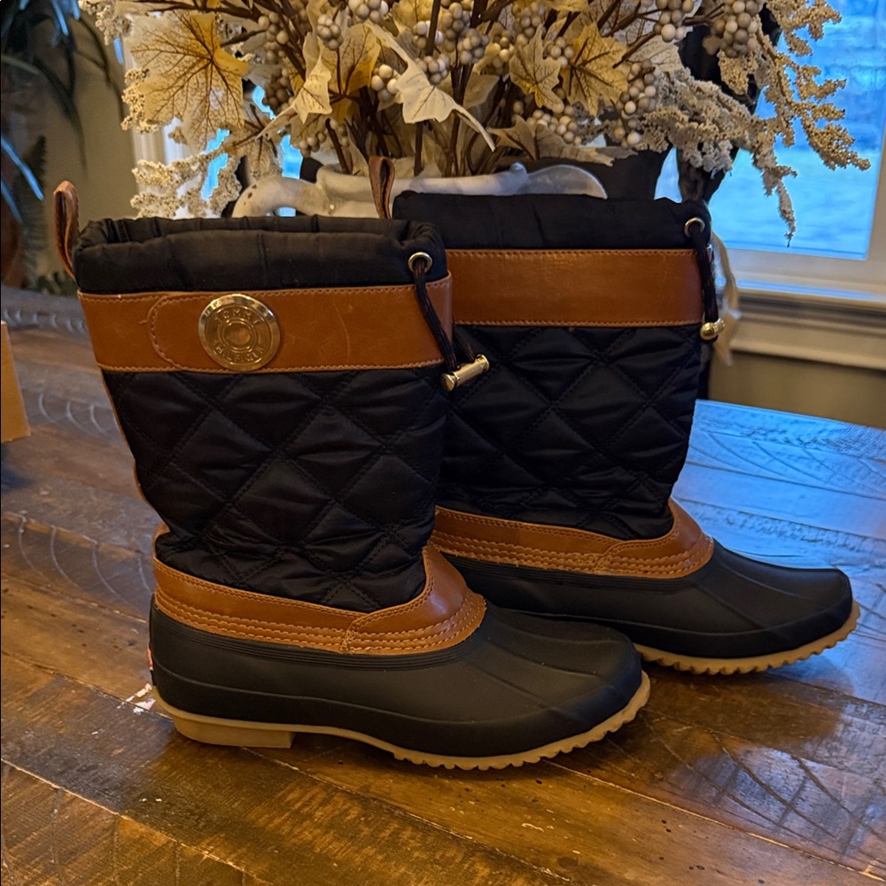 Tommy Hilfiger Black and Brown Quilted Boots
